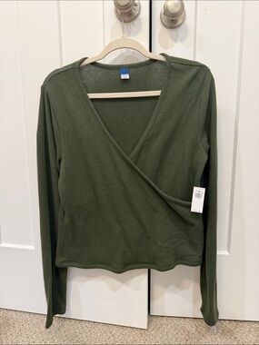 Old Navy Olive Wrap-Style Long Sleeve Top